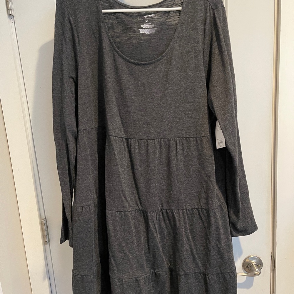 Long sleeve tiered dress, maternity xl. Charcoal grey. Never worn.